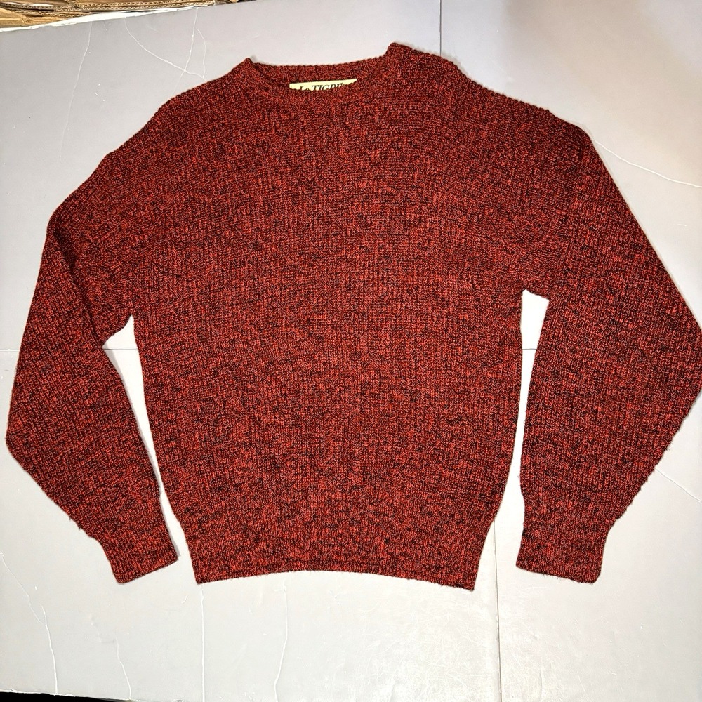 Le Tigre Mens M Medium Red Black Fleck Crew Neck Sweater Vintage 80s Pullover